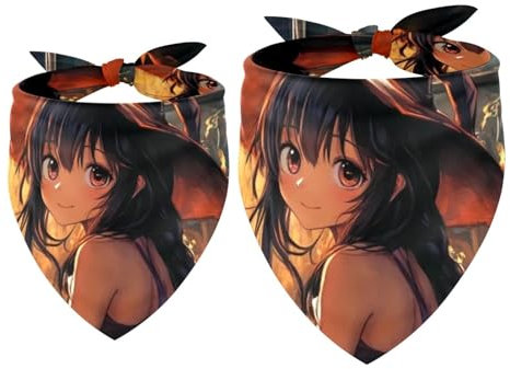 Hundehalstuch, Halstuch, groß, klein, 2 Stück, Halloween, Anime, Mädchen, niedlich, modisch, atmungsaktiv, verstellbar, Dreieckstuch für mittelgroße und große Hunde, Mädchen, Jungen, Haustiere