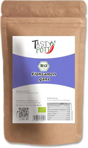 Tasty Pott Bio Flohsamen GANZ I Vegane Ernährung I Nahrungsergänzung I Ballaststoffreich I 99% Reinheit I Pflanzliches Eiweiß I Superfoods I Müsli I Porridge I Im Beutel 1000g (3x1000g)