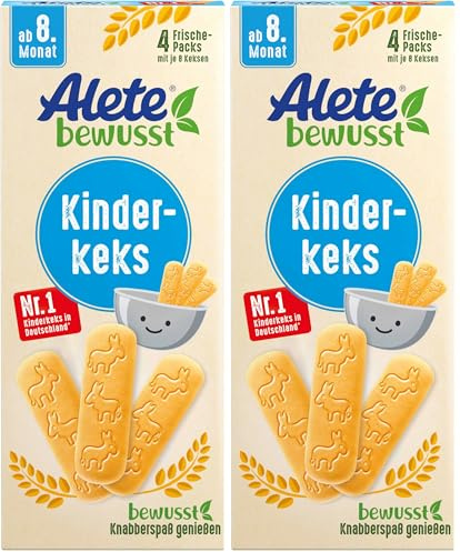 Alete bewusst Kinderkeks, ab dem 8. Monat, Butterkeks aus Weizen für Kinder, handlich verpackte Kekse als kleiner Snack, perfekt für unterwegs & zwischendurch, 1 x 180 g (Packung mit 2)