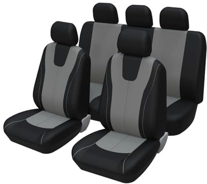 MaKeMoney 9 Pezzi Auto Set Coprisedili per Hyundai i10 i-10 / i10 N Line 2000-2023 2024 2025, Set Copri-Sedile Anteriori Traspirante Antiscivolo Auto Accessori,E/Black Gray