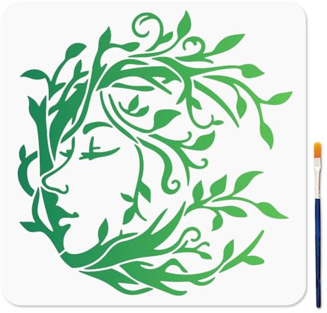 MAYJOYDIY Plantilla de árbol de la vida con pincel, 30 x 30 cm, diseño de hojas de vid, reutilizable, plantilla de dibujo para manualidades en ventana, madera, pared, decoración del hogar