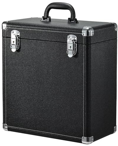 Stagiant Vinyl Record Storage Case LP Storage Box Record Box Portable Album Collection Display Box Water Resistant Organizer Storage Holds 45 Valuable Records 7/10/12 Inch with Mesh Bag, Black