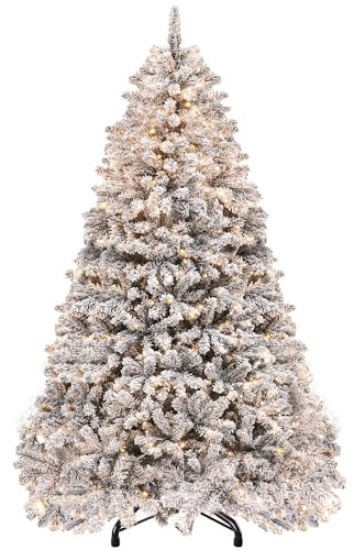 YITAHOME Albero di Natale artificiale pre-illuminato da 1,8 m con 250 LED integrati, pino innevato con 800 punte floccate, struttura pieghevole in metallo e supporto, albero di Natale pop-up per feste
