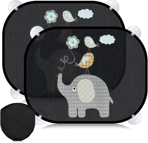 2 Stück Sonnenschutz Auto Baby mit UV-Schutz für Kinder, Universeller Seitenscheiben-Sonnenschutz mit Saugnapf, 43x36 cm, Süße Tiermotive, Ideal für Babyschutz im Auto