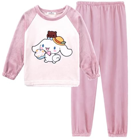 Satdflie Cinnamon Pigiama Pile Invernale Pigiama Due Pezzi Maglia Manica Lunga e Pantalone Lungo Flanella Camicia da Notte per Petite Donna Ragazza, Rosa/2, L
