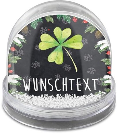 Mr. & Mrs. Panda Personalisierte Schneekugel Blume Kleeblatt - Geschenke, Personalisierbare, Schüttelkugel, Glücksbringer, Glück, Motivation, Garten, Neuer Job, Selbst Gestalten, Fotokugel, Umzug