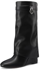 QUEEN HELENA Stivali con Zeppa a Gambale Largo Casual Donna K4007 (Nero, Sistema Taglie Calzature EU, Adulto, Donna, Numero, Media, 37)
