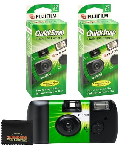 Fujifilm QuickSnap Flash 400 kamera, Fujifilm engångskamera med blinkning, 27 exponeringar med solsken foto mikrofiberduk (2-pack)