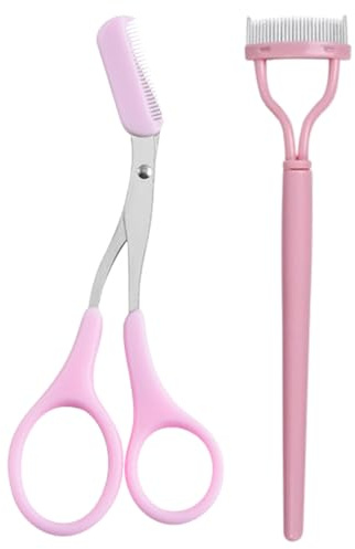 JchEnye uppsättning av 2 kombinationsborste, inklusive ögonfranskam och ögonbrynssax, rostfritt stål ögonbrynsklippare med kam och ett verktyg för att applicera ögonbryn och mascara. Rosa
