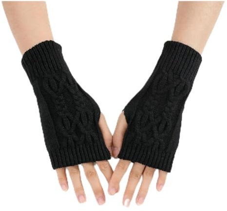 Unisex-Fingerhandschuhe für Damen, Winter, warm, weiche Wolle, Strick-Arm-Handschuhe, weich, warm, Fingerhandschuhe, Handschuhe, Schwarz , One size