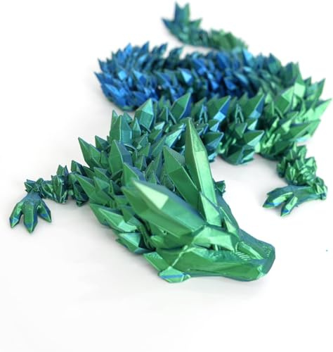 Flavery 3D-Gedruckter Drache – 60cm 3D-gedrucktes Tier-Fidget-Spielzeug, Überraschungsgeschenk zu Weihnachten, Geburtstag, Ostern, Coole Figurendekoration für Kinder und Erwachsene (grün mit blau)