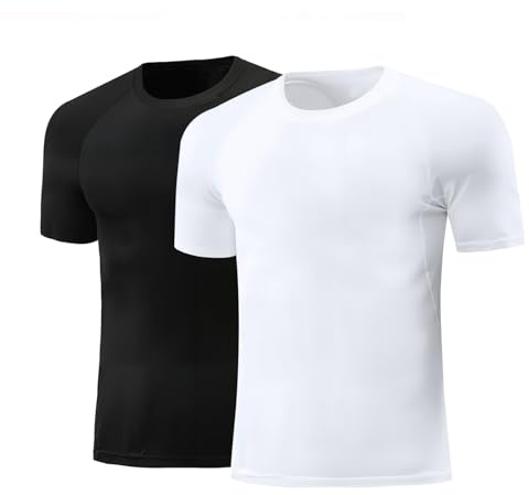 Towintec Pojkar kort ärm tröja för sport T-shirt, snabb tuggning kompressionsbas, tröjbotten för löpning, gym, basket, fotboll, träning, Svart + vit, 6 �r