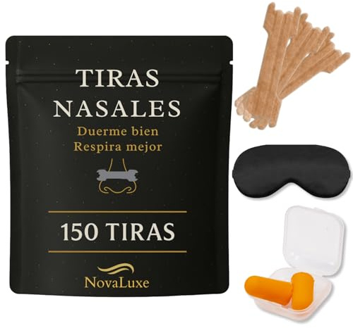 Tiras Nasales. | Pack 150 Tira Nasal Antironquidos de Regalo Tapones para oidos y antifaz | Tiritas Nariz para Ronquidos | Tiras Boca para Dormir y Respirar | Dilatador Nasal | Nasal Strips