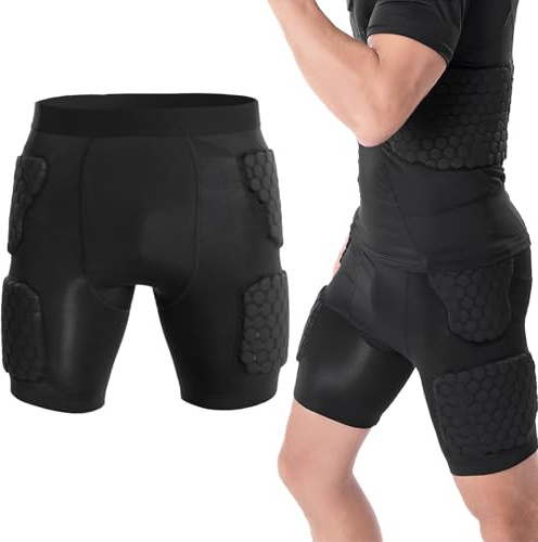 yeeplant Pantalones cortos de compresión para hombre con acolchado EVA de panal de abeja, mallas protectoras para baloncesto, fútbol, fútbol y rugby