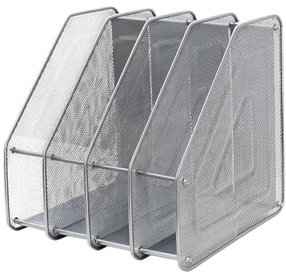 Revisteros, 4 Compartimentos Organizador Escritorio, Organizadors de Documentos, Organizador Papeles Escritorio Vertical de Mallas Metálica, para Documentos, Organizadors, Archivos y Carpetas (Plata)