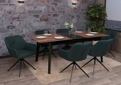 Mendler 6er-Set Esszimmerstuhl HWC-O47 Stoff/Textil (270g/m²) - Petrol