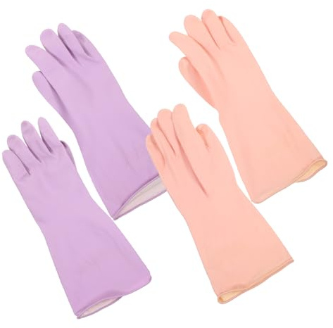 BAZEITFLOW 2 Pairs Thickened Latex Household Cleaning Gloves Reusable Kitchen Dishwashing Gloves for Washing Dishes Laundry Food Preparation and Gardening Tasks