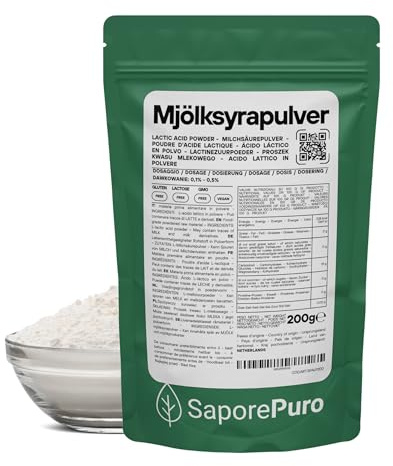 SaporePuro Mjölksyrapulver 200 g – Ren Livsmedelskvalitet – För Bageri, Mejeriprodukter, Fermenterade Drycker och Kosmetiskt Bruk
