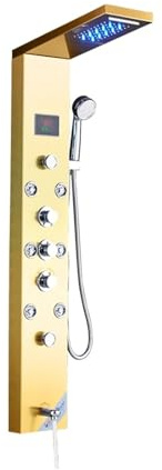 Rain Waterfall Mixer Shower Shower Panel LED Light(8009 Golden)
