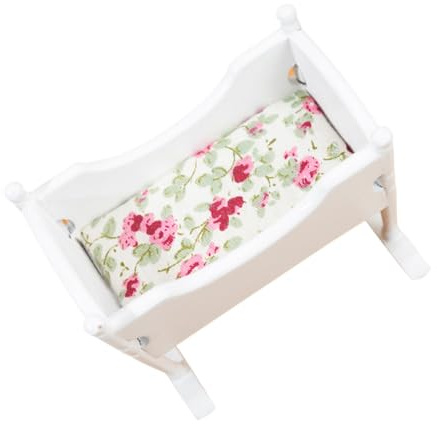 VICASKY Puppenhaus Kleiner Wiege Weiß aus Stabilem Kunststoff Puppenbett Simulation Detailgetreues Babybett Modell