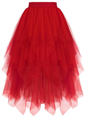 GOOBGS Damen Tüllrock Party Röcke Midi Tutu Rock | Tutu Ballett Rock, Fairy Mehrlagige Unregelmäßige Röcke, Elastische Taille A-Linie Höhe Taille Rock, Karneval Tüll Damen