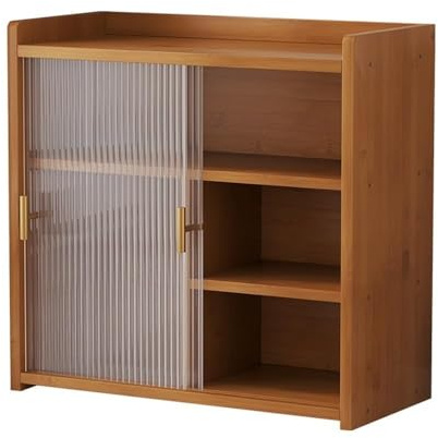 Generisch Becherhalter, Bambus-Schreibtischschrank – Gewürzregal & Becherhalter für Küche, Büro & Restaurant – Vorratsschrank mit Schiebetür, ideal für Zuhause & Arbeitsplatte