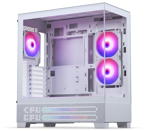 Phanteks XT View Matrix Mid-Tower ATX Gaming PC Case, 600-LED Matrix Display, Tempered Glass Front & Side Panels, USB-C 3.2 Gen2, 3X D-RGB Fans Included, Rear-Connector Ready (Grey White)