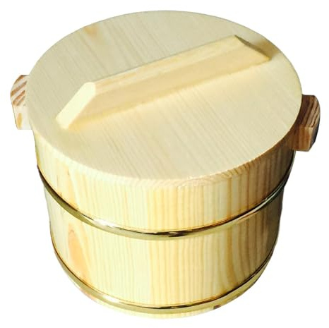 YIXANNX Wooden Sushi Rice Bowl Mixing Tub With Lid Comfortably Crafted Rice Bucket For Hosting Sushi Making Events Home Kitchen Restaurant Wooden Cask Barrel Mixing, Type A, 20cm