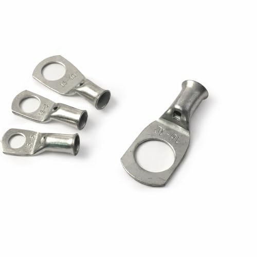 (10x) 16mm² Cable Size Copper Tube Terminals Crimp/Solder Cable Lugs Eyelets Battery Wire Connector (Select) Hole/Stud Size (12mm Hole)