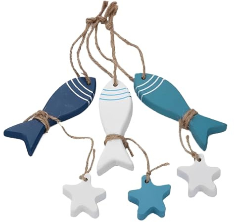 HAGNA 3 Pezzi Pesci In Legno Da Appendere, Decorazioni Mare Con Corda Naturale, Decori Marittimi Bagno, Casa, Spiaggia, Estate Regalo, Tema Marino, Oggettistica Stile Marina