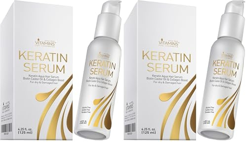 VITAMINS hair cosmetics Hair Serum for Frizzy Mane - Keratin Hair Treatment, Anti Frizz Moisturiser for Dry Damaged Locks - Heat Protection and Strengthening with Biotin & Collagen (Pack of 2)