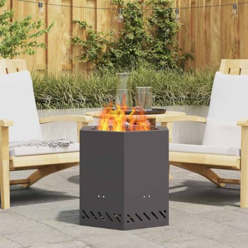 Mokuyary Caminetto senza fumo Nero 48 x 48 x 51 cm Acciaio Braciere, Fuoco Multifunzionale Camino Esterno per Giardino, Riscaldamento, Terrazza, Campeggio -B