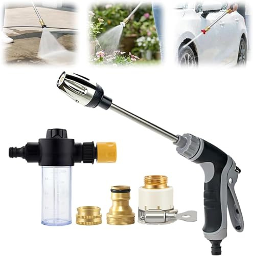 2026 Nuova Pistola Ad Alta Pressione, Pistola ad alta pressione per tubo da giardino, Idropulitrice con Flacone Schiumogeno, 3 Raccordi in Metallo, Pisto-la Irrigazione Giardino, per lavaggio auto (1)