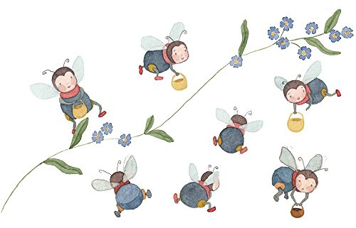 TinyFoxes Fenstebild Frühling - Fensterbild Hummeln aus 7 Teilen - selbstklebend und wiederverwendbar - handgezeichnet von Kristin Franke