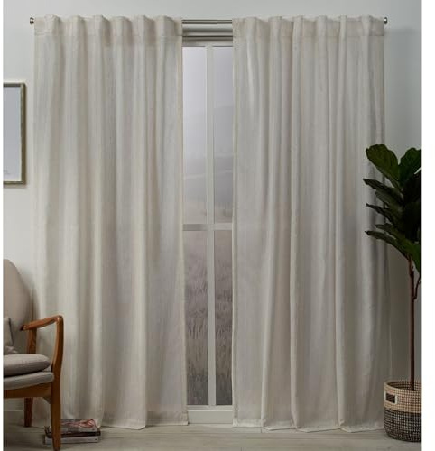 Exclusive Home Curtains EH8362-01 2-84H Muskoka Teardrop Slub Embellished Hidden Tab Top Curtain Panel Pair, 54x84, Natural