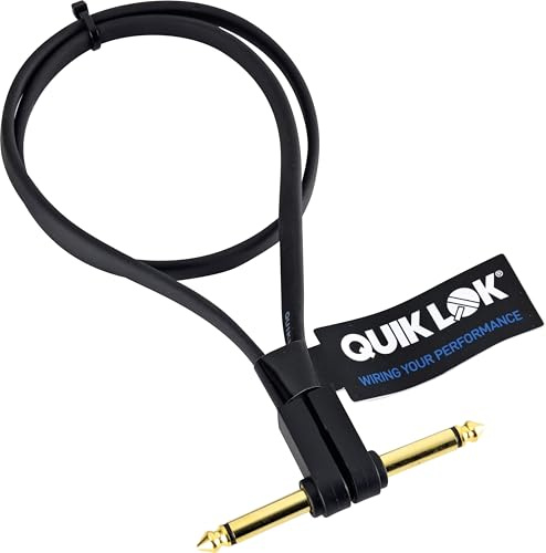 QUIK LOK - Cavo Patch Flat FPC/QUIKBOARD FPC/QB-0,60K, 60 cm, Jack Mono Angolato 90°, Ultra Sottile, Colore Nero, per Pedaliera Compatta ed Effetti Chitarra