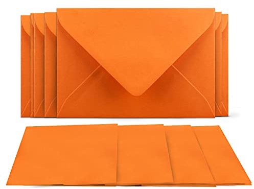 50 Klappkarten mit Umschlägen Set Orange - DIN A6 Blanko Doppelkarten 14,8 x 21 cm (160 g/m²) - DIN C6 Umschlag 11,4 x 16,2 cm (80 g/m²) Nassklebung - Grußkarten Einladungskarten Hochzeit