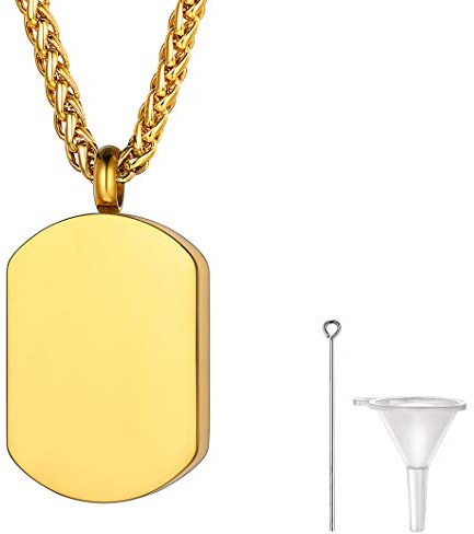 Richsteel Colgante Chapa Collar Cenizas Oro Cadena con Chapa Militar para Hombres Mujeres Colgante para Cenizas de Mascota