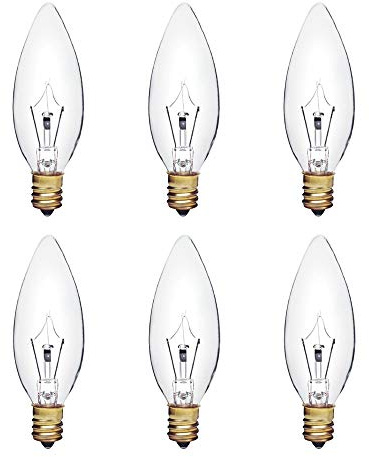 Xtricity 15W B8 Incandescent Clear Chandelier Light Bulb, Torpedo Tip, E12 Candelabra Base, 100 Lumens, Dimmable, 120V, (6 Pack)