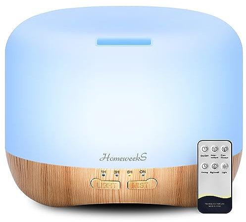 Homeweeks 300ml Essential Oil Diffuser, Quiet Aromatherapy Mist Diffusers for Essential Oils, Wood Grain, Ultrasonic, Remote Control, Timer, 7 Colors Light for Bedroom (300ml)