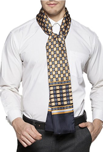 Prettystern Lunga Sciarpa Da Uomo Classica elegante foulard ascota a 2 Strati in Seta Festiva Blu Giallo Catena M06