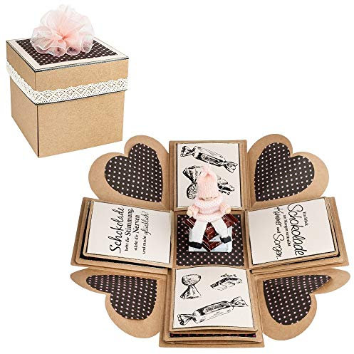 Ideen mit Herz Kraftpapier-Überraschungsbox | Geschenk-Verpackung | Hochzeit | 12,5 cm x 12,5 cm x 12,5cm | 300 g/m² | 25-teilig