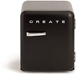 CREATE / RETRO FRIDGE 50 SILVER/Kühlschrank in Schwarz, Griff Silber / 85W, Minibar, eine Regalfläche, Retro-Design, 50cm, zwei Ablagen, 48L Fassungsvermögen, energiesparend, 50x44x49,8cm