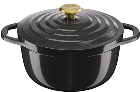 Tefal Air Round Casserole Dish 24cm Non Stick Induction Cast Aluminium (Lighter Than Cast Iron) with Lid Grey E2554604