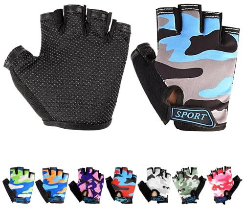 Mecmbj Kind Halb Finger Fahrradhandschuhe, Kinder Sport Handschuhe, rutschfeste Kindersporthandschuhe, zum Radfahren, Bootfahren, Yoga, Skaten, Klettern (Anwendbare Personen: 6-12 Jahre)