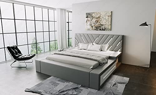 Sofa Dreams Wasserbett Contrada mit beheizbarer Wasserbettmatratze und kompletter Technik LED Beleuchtung 140x200 160x200 180x200 200x200 200x220 (180 x 200 cm, Grau-Weiß)
