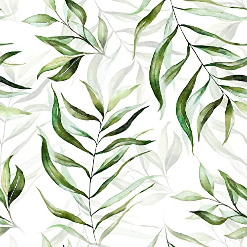 decomonkey Fototapete selbstklebend Tapetenrolle 10 m, Grün, Blumen, Weiß | Pflanzen, Art, Deco, Tapete, Vliestapete, Deko Panel, Modern, Design, Wanddeko, Wohnzimmer, Schlafzimmer, Wandtapete