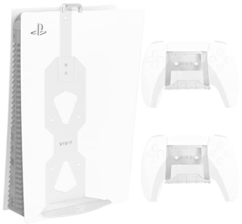 VIVO Steel Wall Mount Bracket Designed for PS5 Gaming Console, Vertical Display for PlayStation 5, Open Design, 2 Controller Mounts, White, MOUNT-PS5W