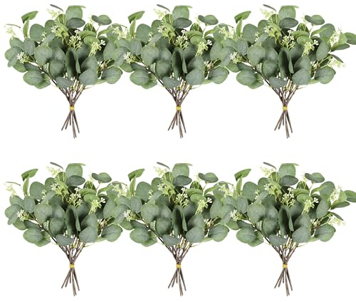 Homcomodar Künstliche Pflanzen Eukalyptus 36Pc Simulation Grüner Eucalyptus Hinterlässt Zweige Silberdollar Eukalyptus Pflanze Bulk für Hochzeit, Garten, Haus, Büro, Indoor Outdoor Deko