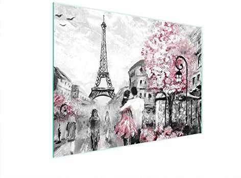 DarHaus Tagliere da cucina in vetro temperato, Copri-piano cottura a induzione, piano decorativo universale 40x30 cm, Parigi rosa